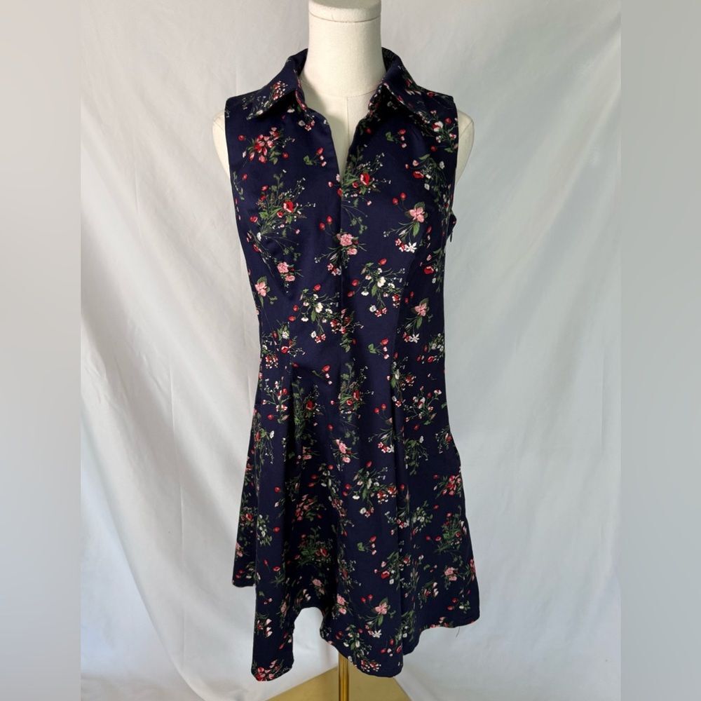 Chetta B Strawberry/Floral Collared Mini Dress Cotton Blend Size 8